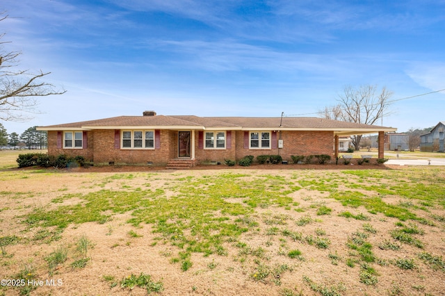 ranch-style home with crawl space and brick siding