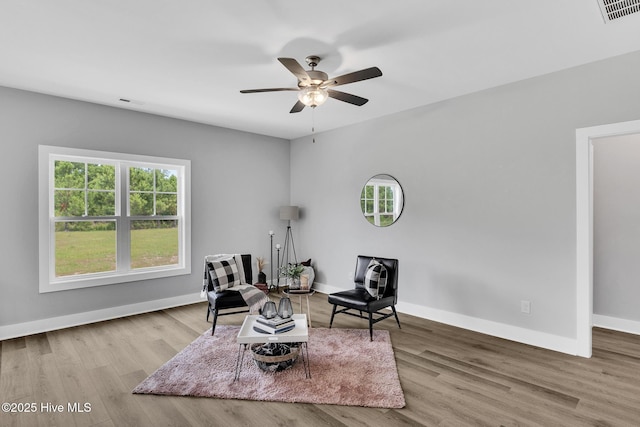 1399 Hammocks Beach Rd, Swansboro, NC 28584 - living area with plenty of natural light, ceiling fan, and baseboards