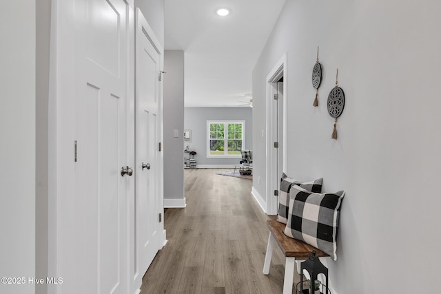 1399 Hammocks Beach Rd, Swansboro, NC 28584 - hallway featuring light wood-type flooring, baseboards, and recessed lighting