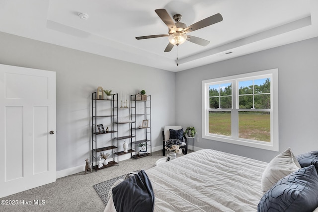 1399 Hammocks Beach Rd, Swansboro, NC 28584 - bedroom featuring a raised ceiling, carpet floors, baseboards, and ceiling fan