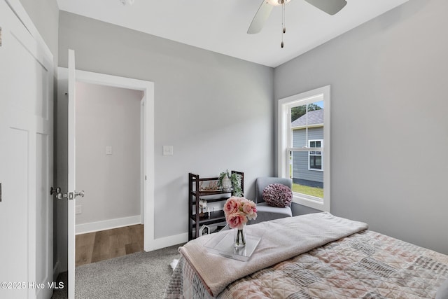 1399 Hammocks Beach Rd, Swansboro, NC 28584 - carpeted bedroom featuring baseboards and ceiling fan