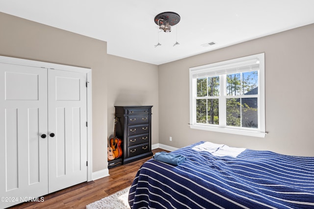 bedroom featuring a closet and dark wood-type flooring