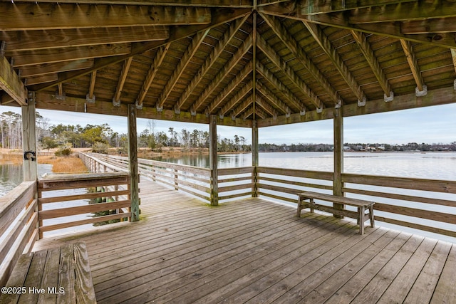 view of dock with a water view