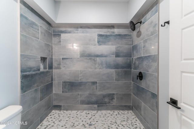 bathroom with toilet and a tile shower