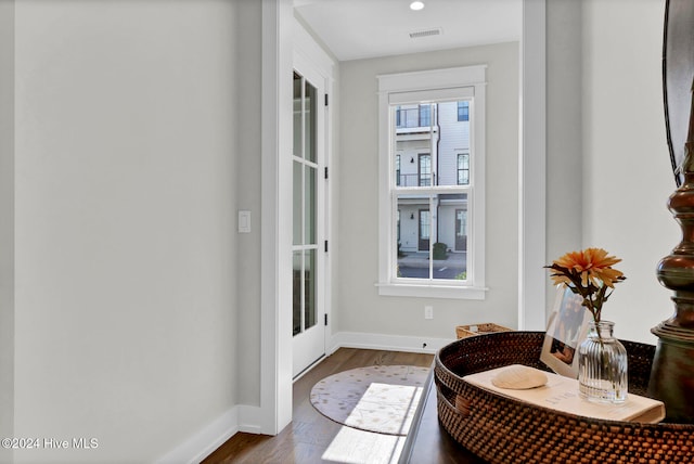 doorway to outside featuring hardwood / wood-style floors