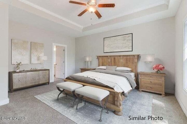 1397 Hammocks Beach Rd, Swansboro, NC 28584 - carpeted bedroom featuring a raised ceiling and a ceiling fan