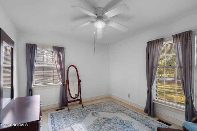 interior space featuring a healthy amount of sunlight and ceiling fan