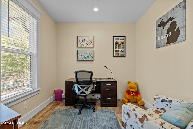 office area featuring light hardwood / wood-style floors