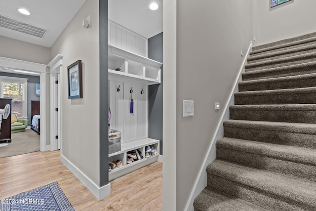 mudroom featuring hardwood / wood-style floors