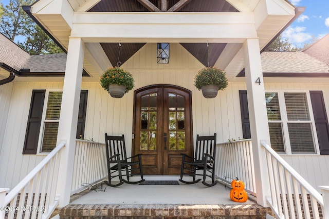 doorway to property featuring french doors