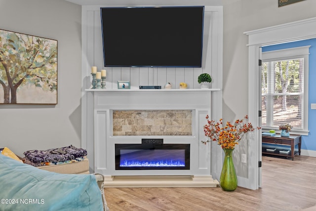 living room with light hardwood / wood-style flooring