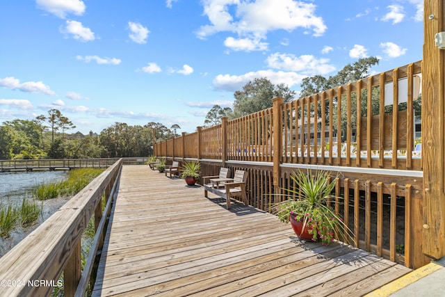 dock area with a water view