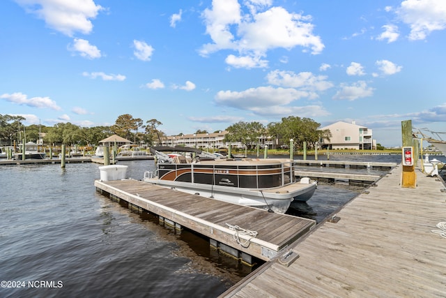 dock area with a water view