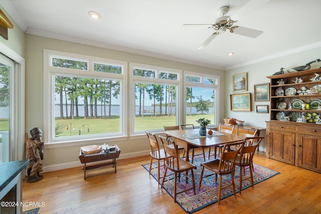 dining space featuring plenty of natural light, light hardwood / wood-style floors, and ceiling fan