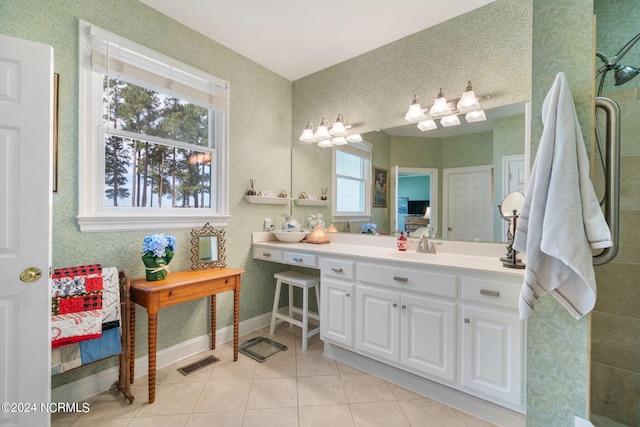 bathroom featuring vanity, tile patterned floors, and a wealth of natural light