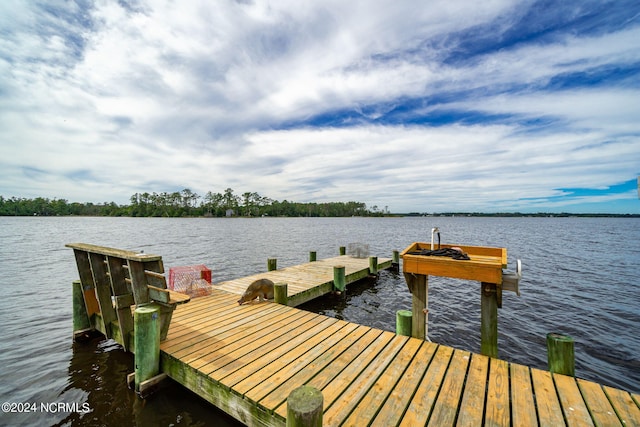 view of dock with a water view