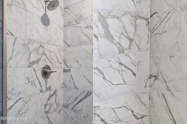 interior details featuring a tile shower