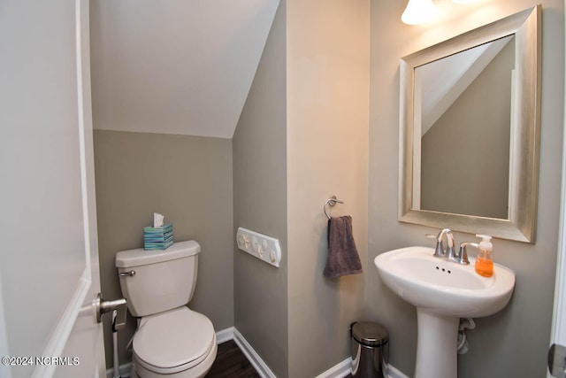 bathroom with vaulted ceiling and toilet