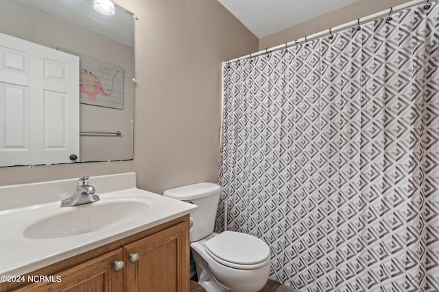 bathroom with vanity, a textured ceiling, and toilet