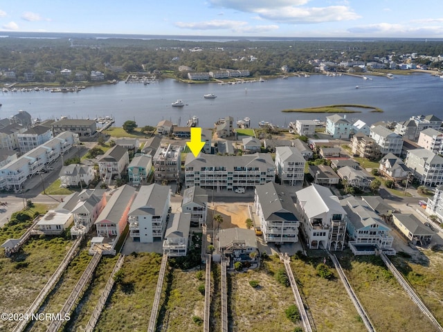 aerial view featuring a water view