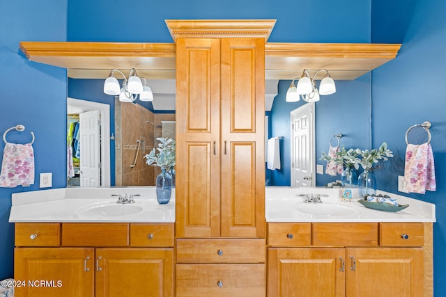 bathroom with a shower and vanity