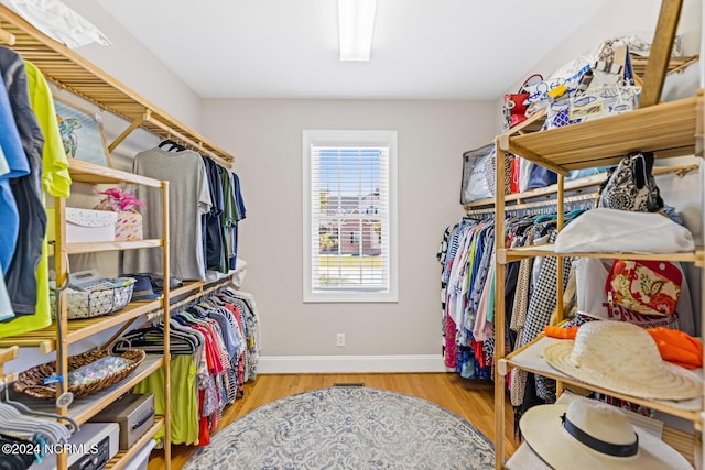 walk in closet featuring light hardwood / wood-style floors