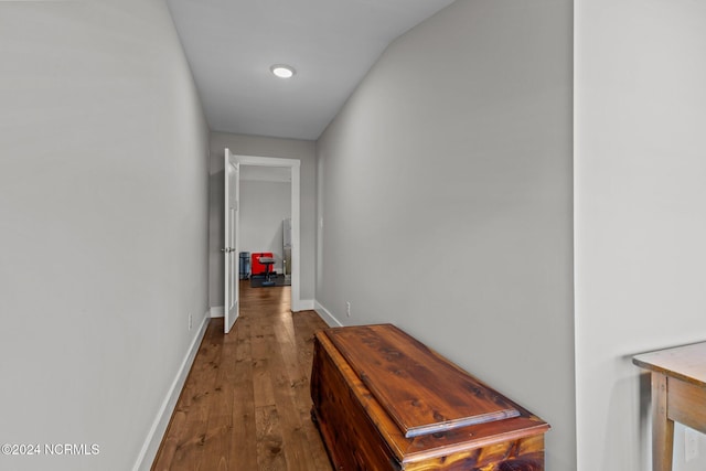 hallway with wood-type flooring