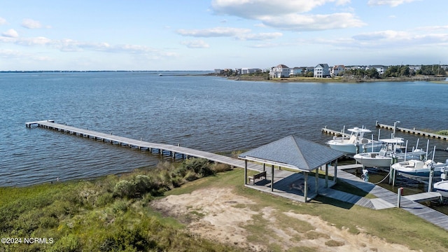 view of dock with a water view