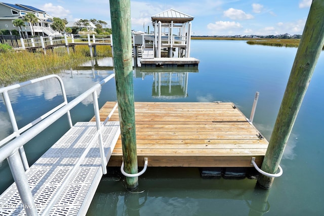 dock area with a water view