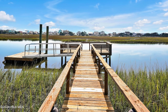 view of dock with a water view