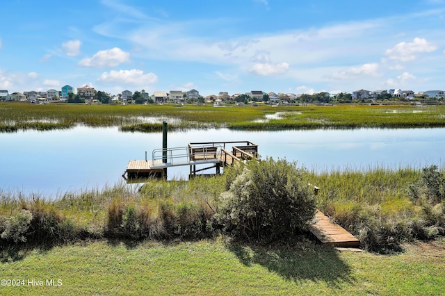 view of dock with a water view