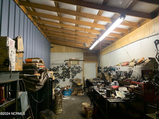 garage featuring a workshop area