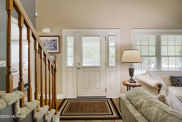 entryway with hardwood / wood-style floors