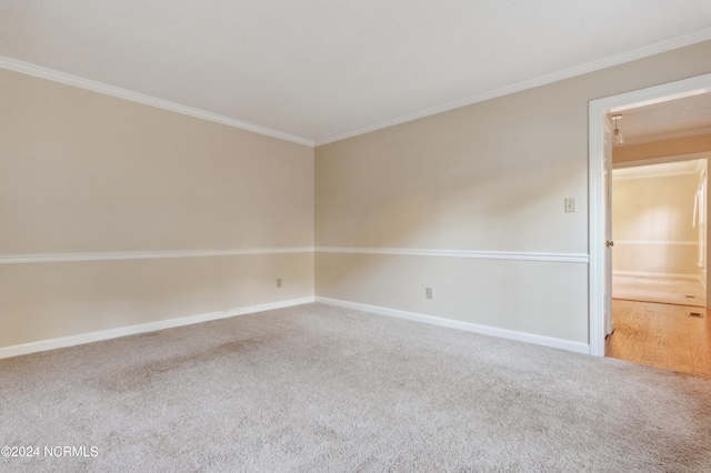 carpeted spare room with ornamental molding