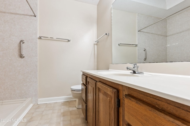 full bathroom with toilet, a textured ceiling, shower with separate bathtub, and vanity