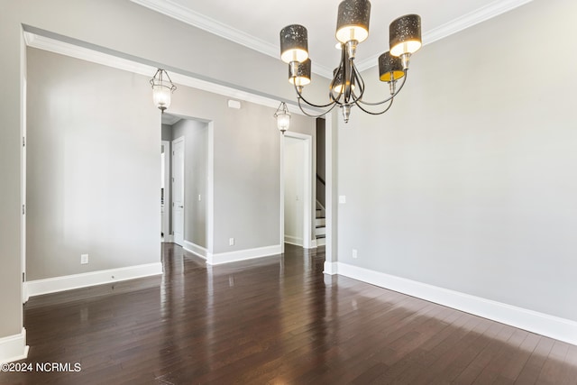 1230 Pinfish Ln, Carolina Beach, NC 28428 - empty room with a chandelier, wood finished floors, stairs, and ornamental molding