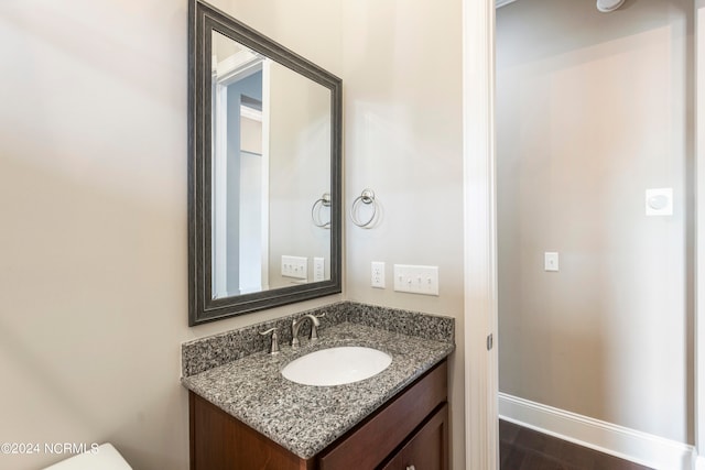 bathroom featuring wood-type flooring and vanity