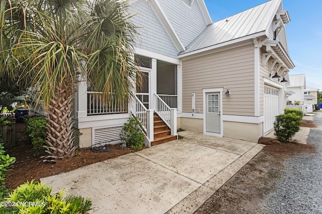 exterior space with a garage