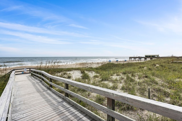 view of water feature featuring a beach view