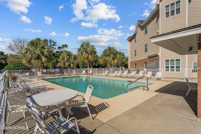 view of swimming pool featuring a patio area