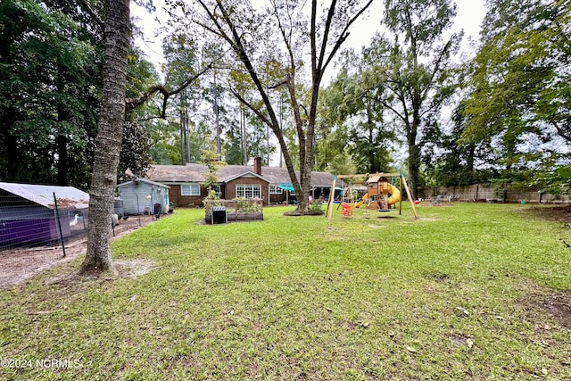 view of yard featuring a playground