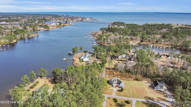 aerial view featuring a water view