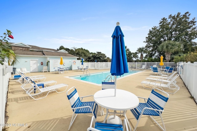 view of swimming pool with a patio