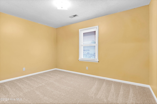 carpeted spare room with a textured ceiling