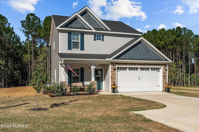 craftsman-style home with a porch and a front yard