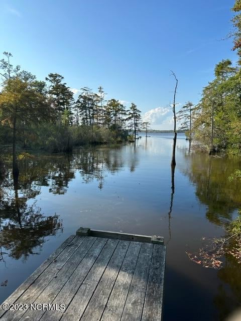 view of dock with a water view