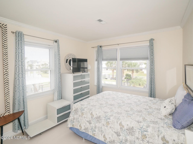 bedroom with ornamental molding