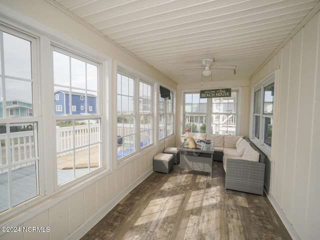 sunroom with ceiling fan and a wealth of natural light