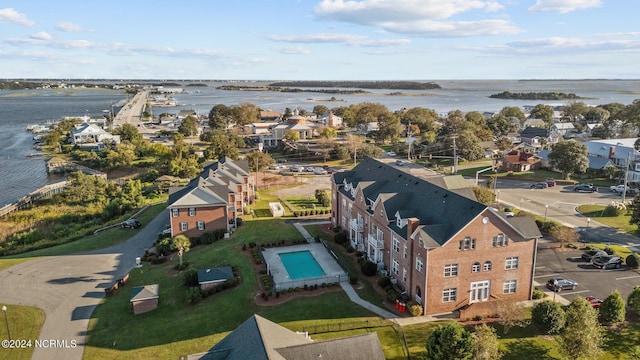 aerial view with a water view