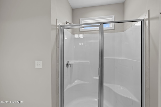 bathroom with a shower stall